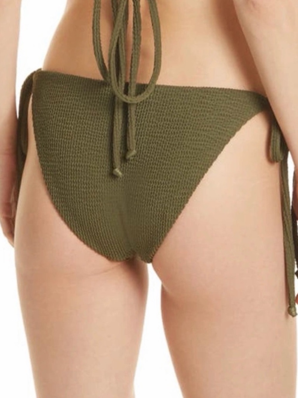 Veronica Beard Gavitella Crinkle Bikini Bottom Size Large – Olive, Tie Side